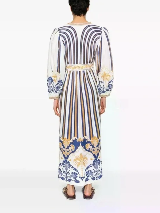 FARM Rio White Pineapple Deco Maxi Dress Linen Viscose Blend Size M NWT - Picture 2 of 12